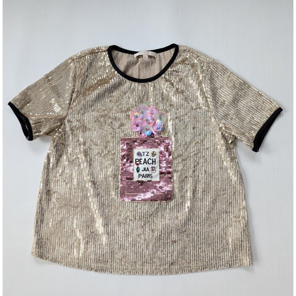 Vintage 80's Sequin Gold Top By Pastel Embellished Perfume Bottle Size S - Picture 2 of 9